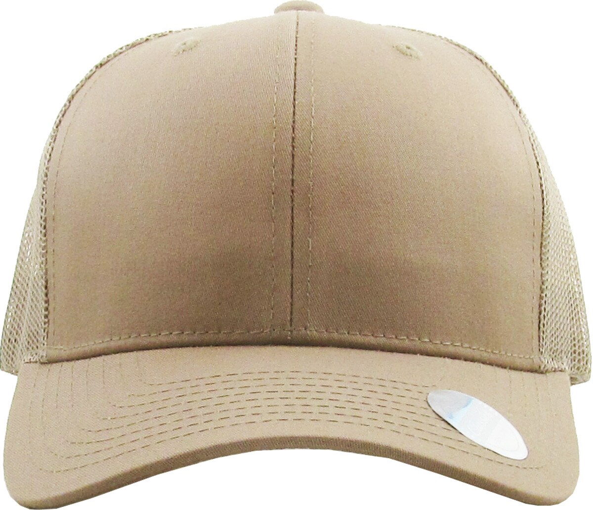 Khaki Classic 6 Panel Trucker Mesh Snapback Front View